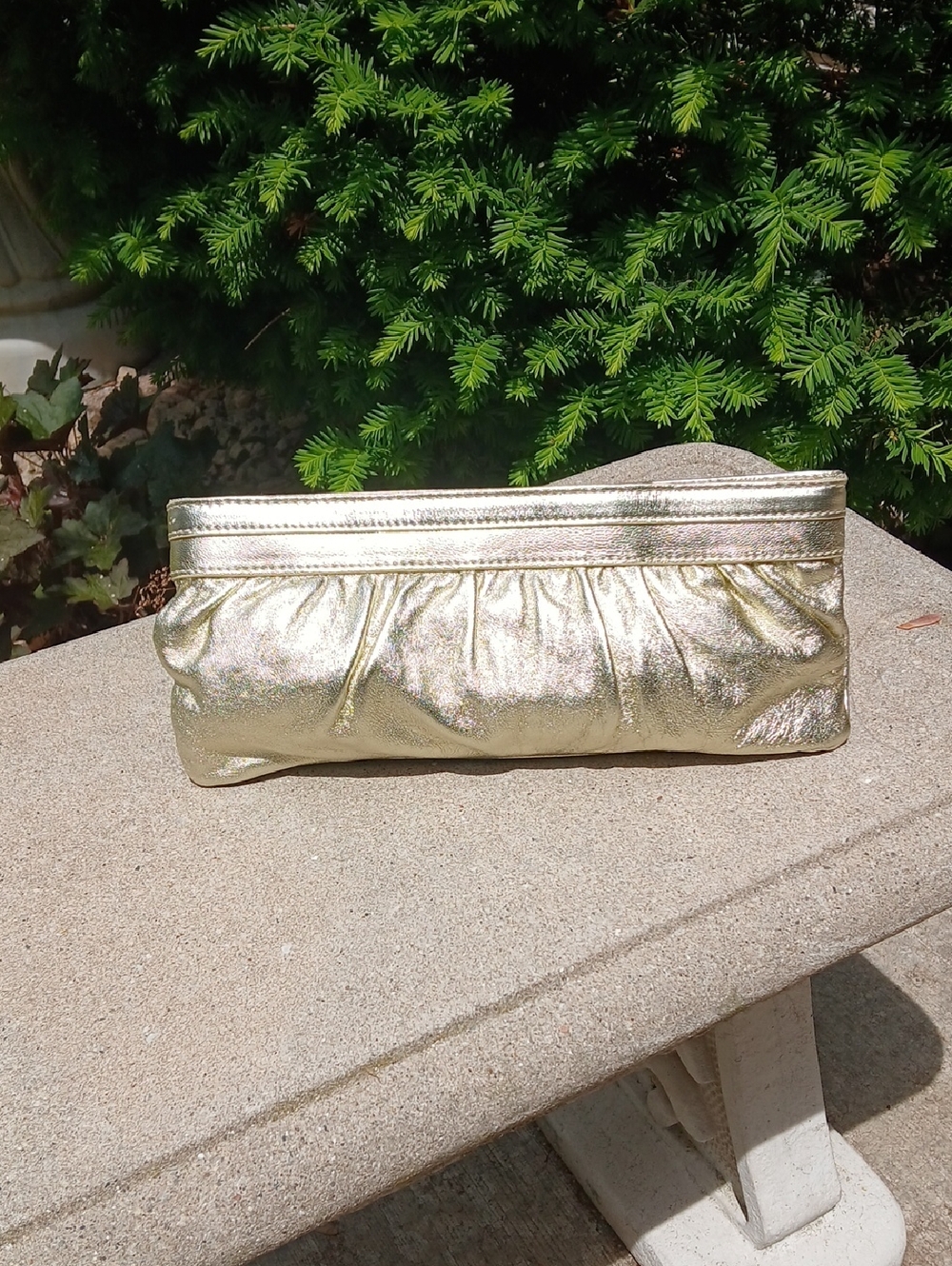 Express LEATHER gold metallic evening clutch